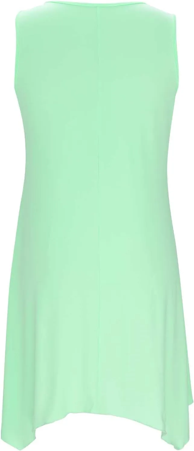 Plus Size Summer Dresses for Curvy Women Loose Casual O-Ring Shoulder Sleeveless Asymmetrical Hem Flowy Midi Dress
