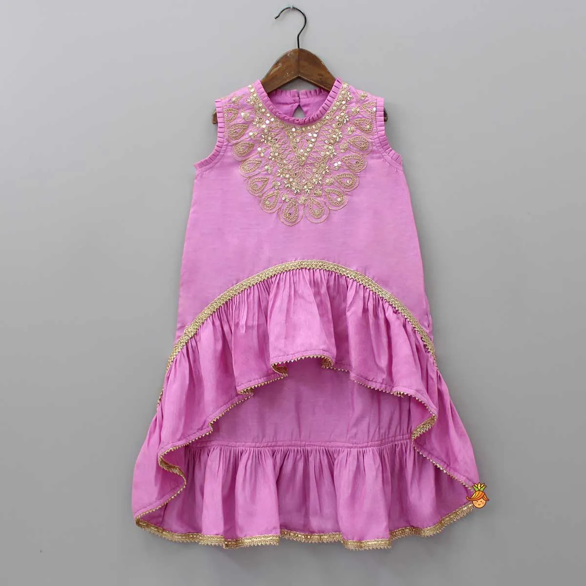 Pre Order: Sequins And Dori Embroidered High-Low Kurti With Palazzo