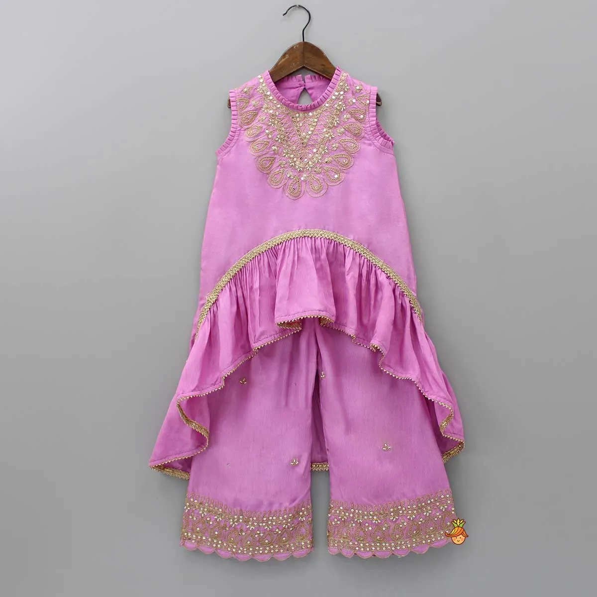 Pre Order: Sequins And Dori Embroidered High-Low Kurti With Palazzo
