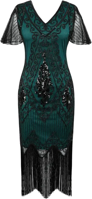 PrettyGuide Women's 1920s Dress Sequin Art Deco Flapper Dress with Sleeve