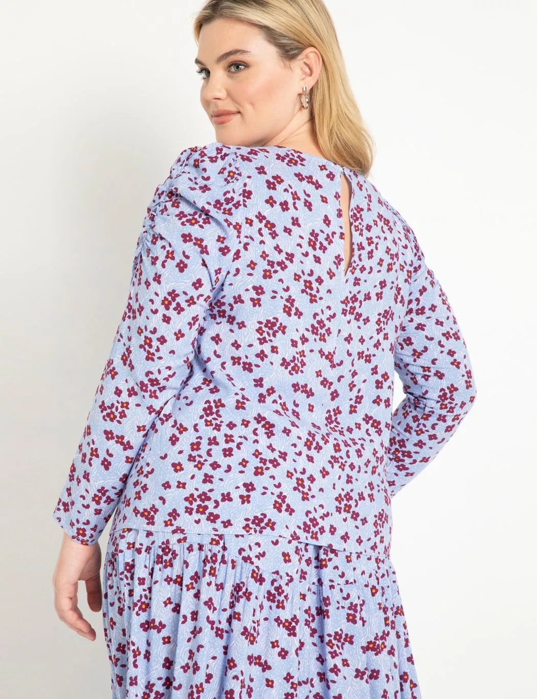 Puff Sleeve Crew Neck Blouse in Pretty Wild