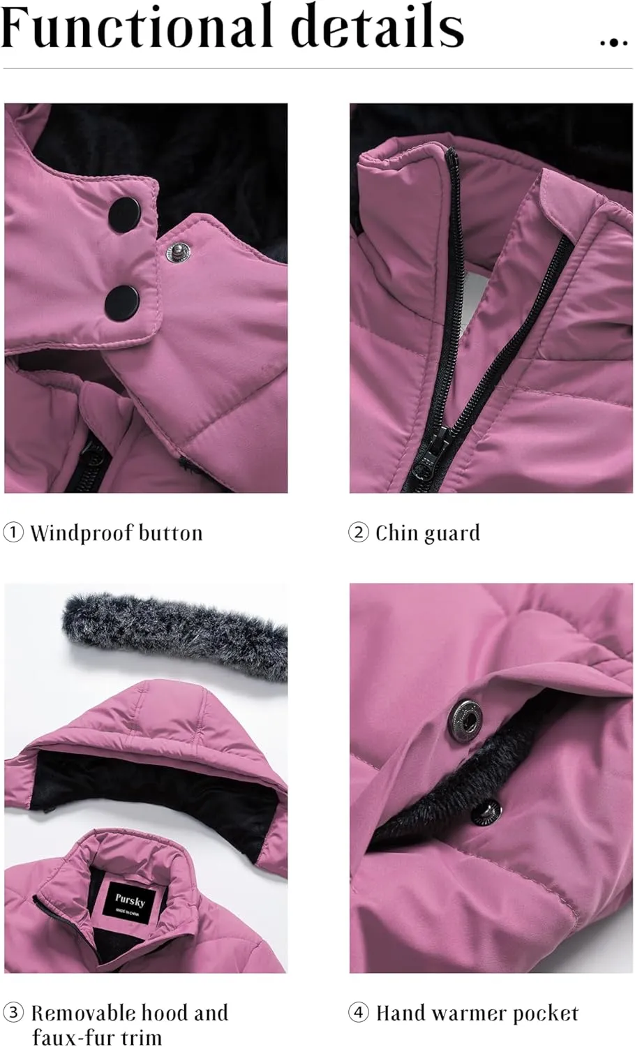 Pursky Girls' Warm Winter Coat Long Parka Fleece Lined Waterproof Puffer Jacket With Removable Hood
