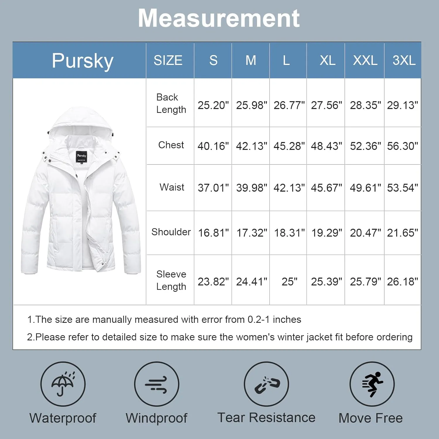 Pursky Women's Warm Winter Thicken Coat Waterproof Cropped Jackets Parka With Removable Hood