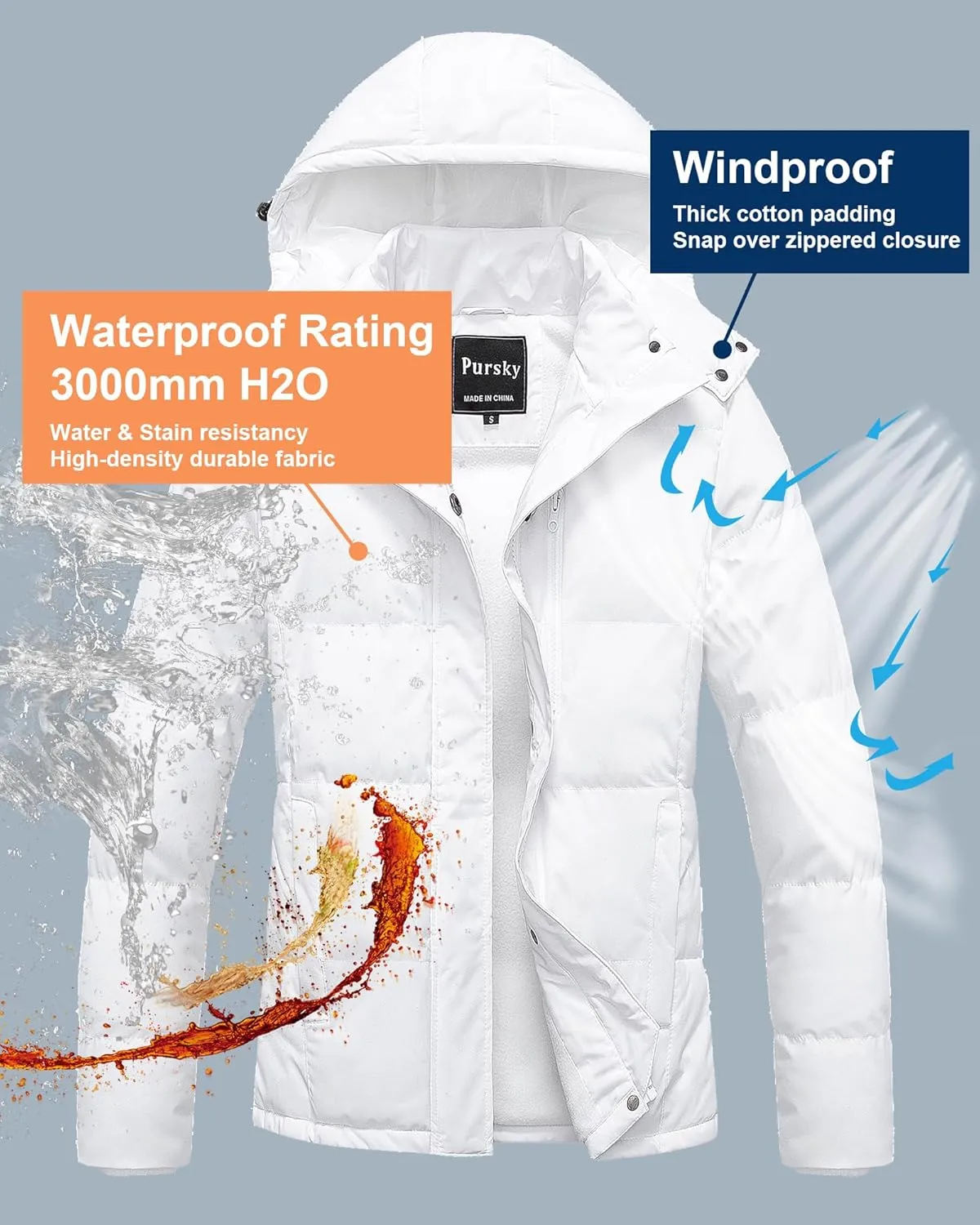 Pursky Women's Warm Winter Thicken Coat Waterproof Cropped Jackets Parka With Removable Hood