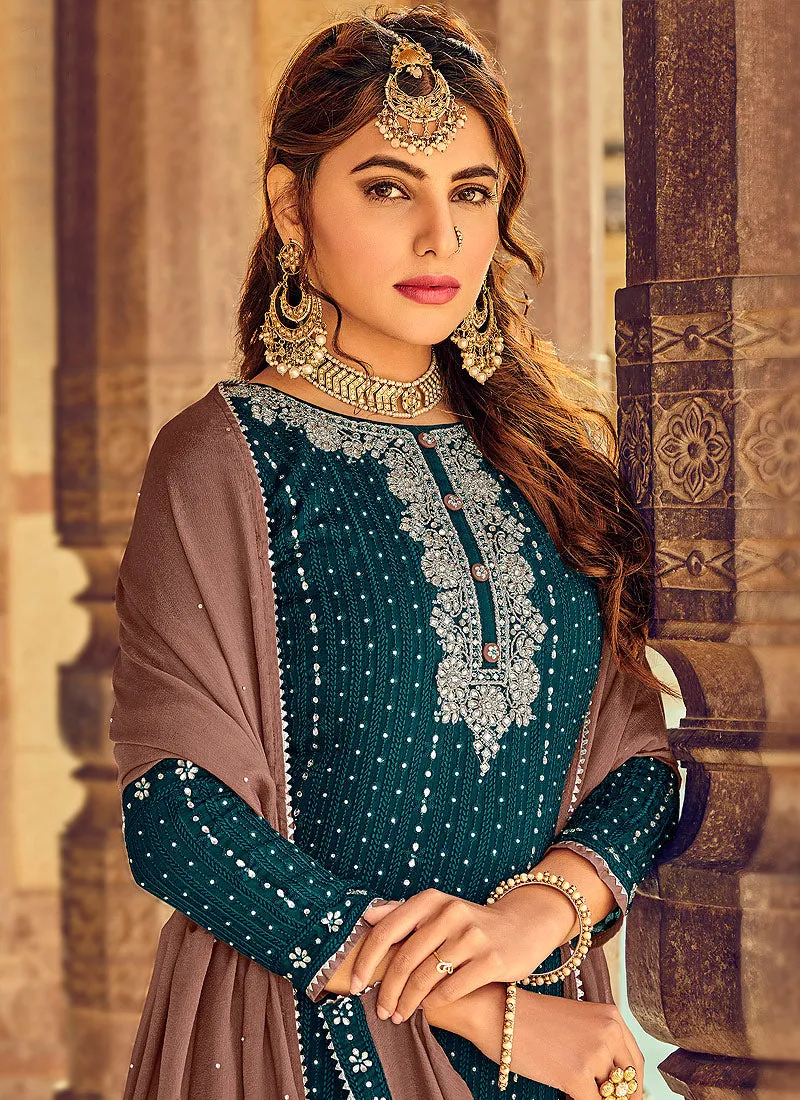 Rama Green Embroidered Ethnic Palazzo Suit