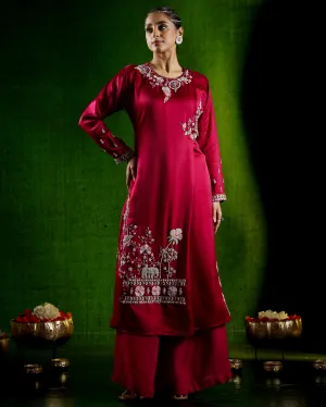 Rani Pink Embellished Satin Silk Palazzo Set