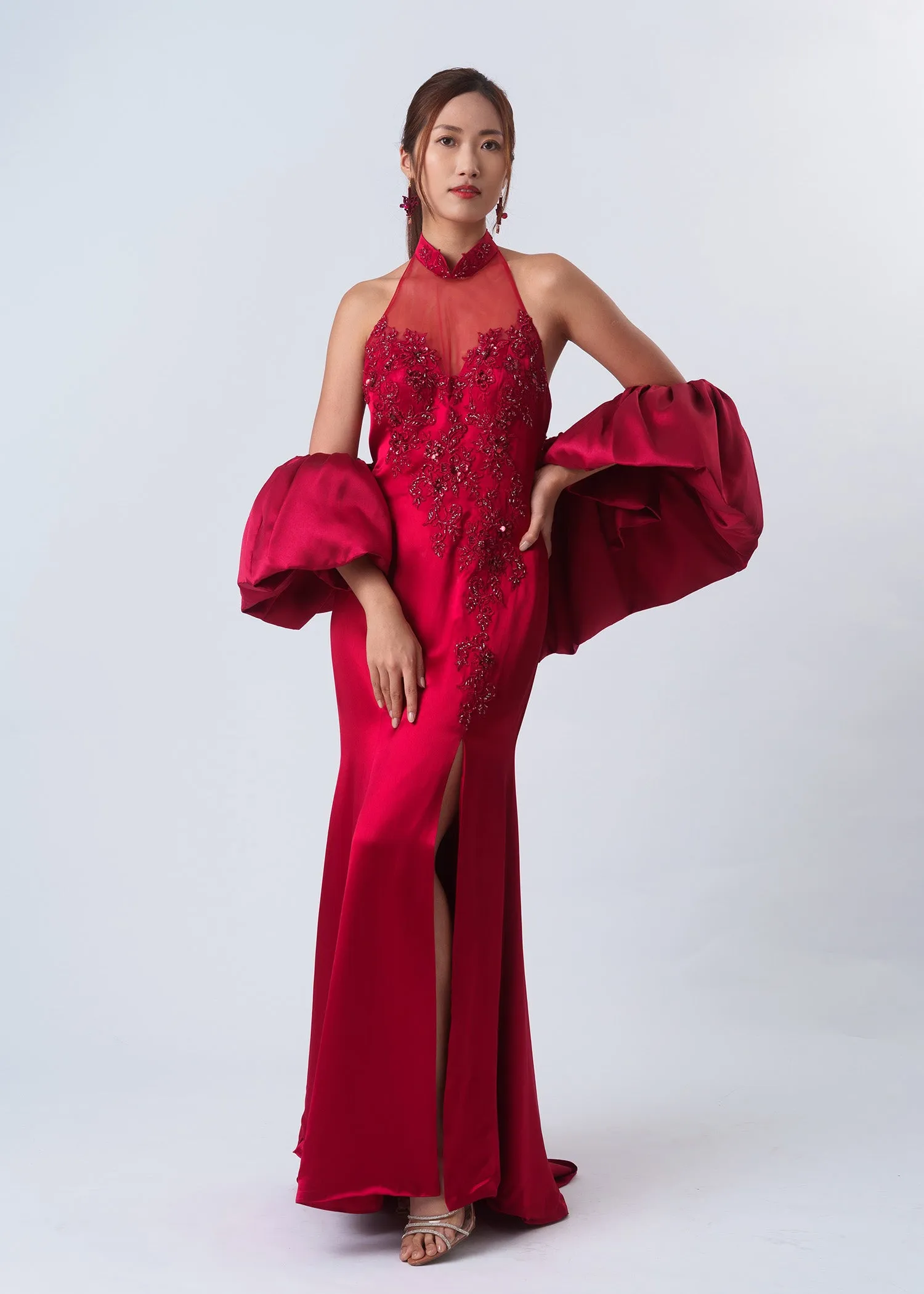 Removable Off Shoulder Puff Sleeves (Dark Red)