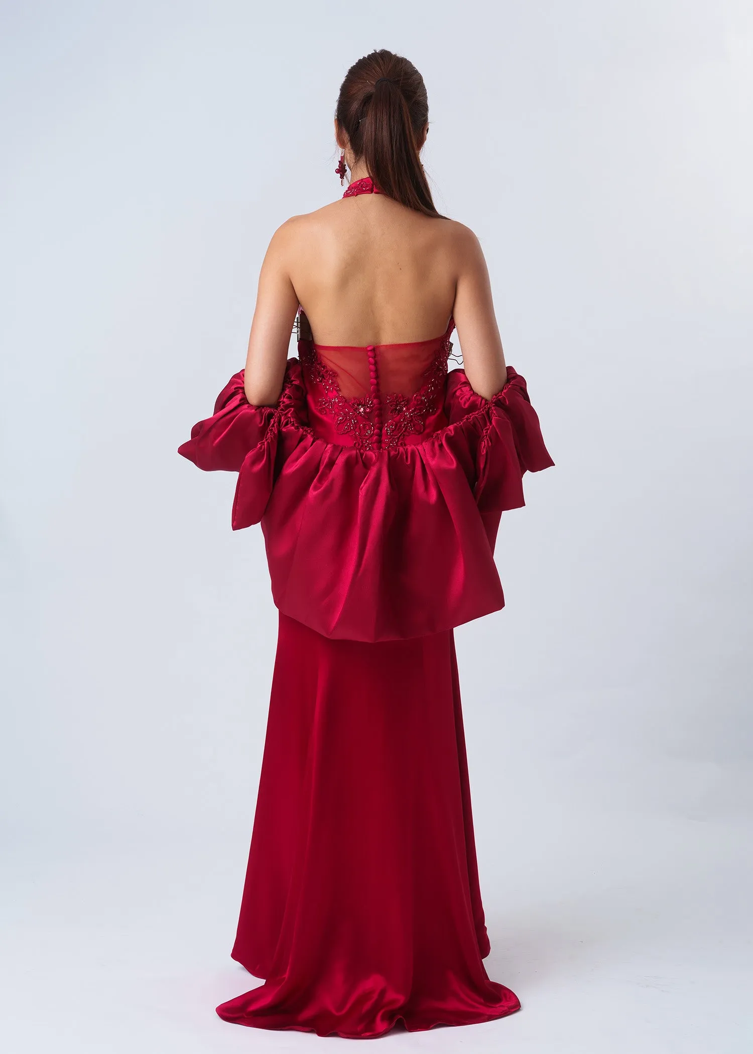 Removable Off Shoulder Puff Sleeves (Dark Red)