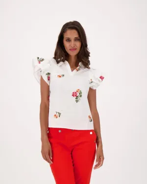 Ruffle Sleeve Embroidered Blouse