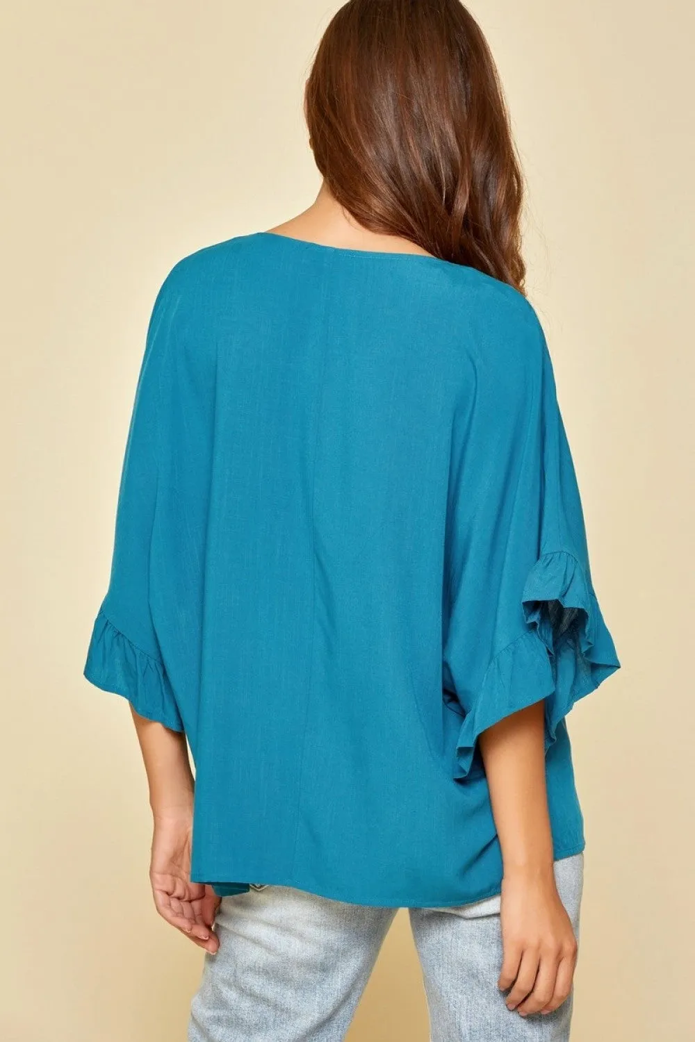 Ruffle Sleeve Top, Teal