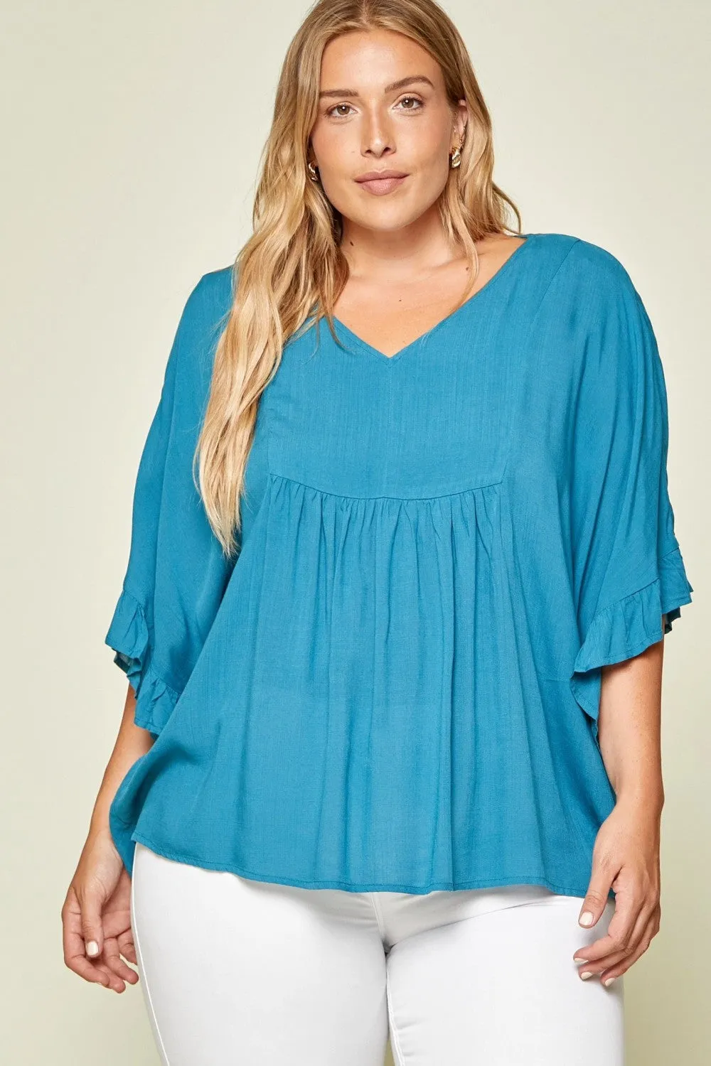 Ruffle Sleeve Top, Teal
