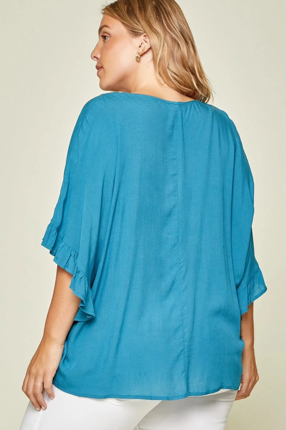 Ruffle Sleeve Top, Teal