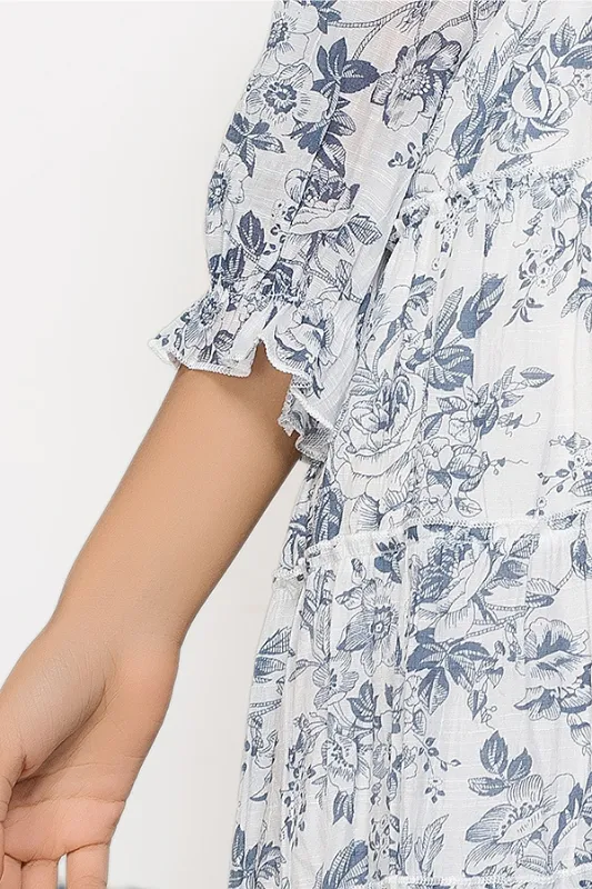 Sassy Bling Blue Roses Layer Ruffle Tunic