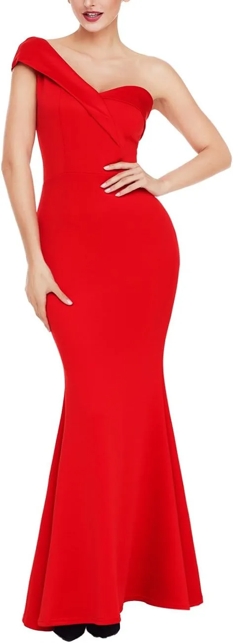SEBOWEL Women's Sexy Off The Shoulder Bodycon Bow Applique Evening Gown Party Maxi Dress