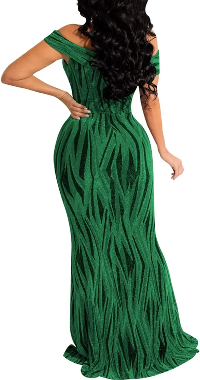 SEBOWEL Women's Sexy Off The Shoulder Bodycon Bow Applique Evening Gown Party Maxi Dress