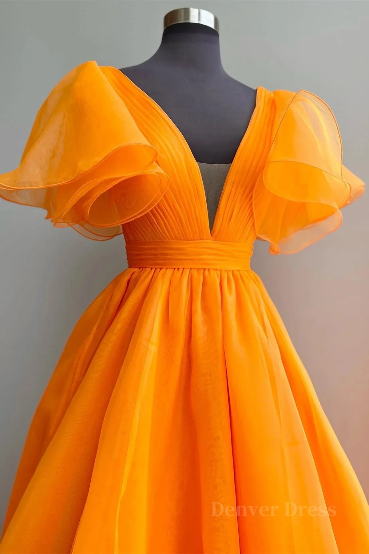 Short Sleeves Orange Long Prom Dresses Orange Long Formal Evening Dresses