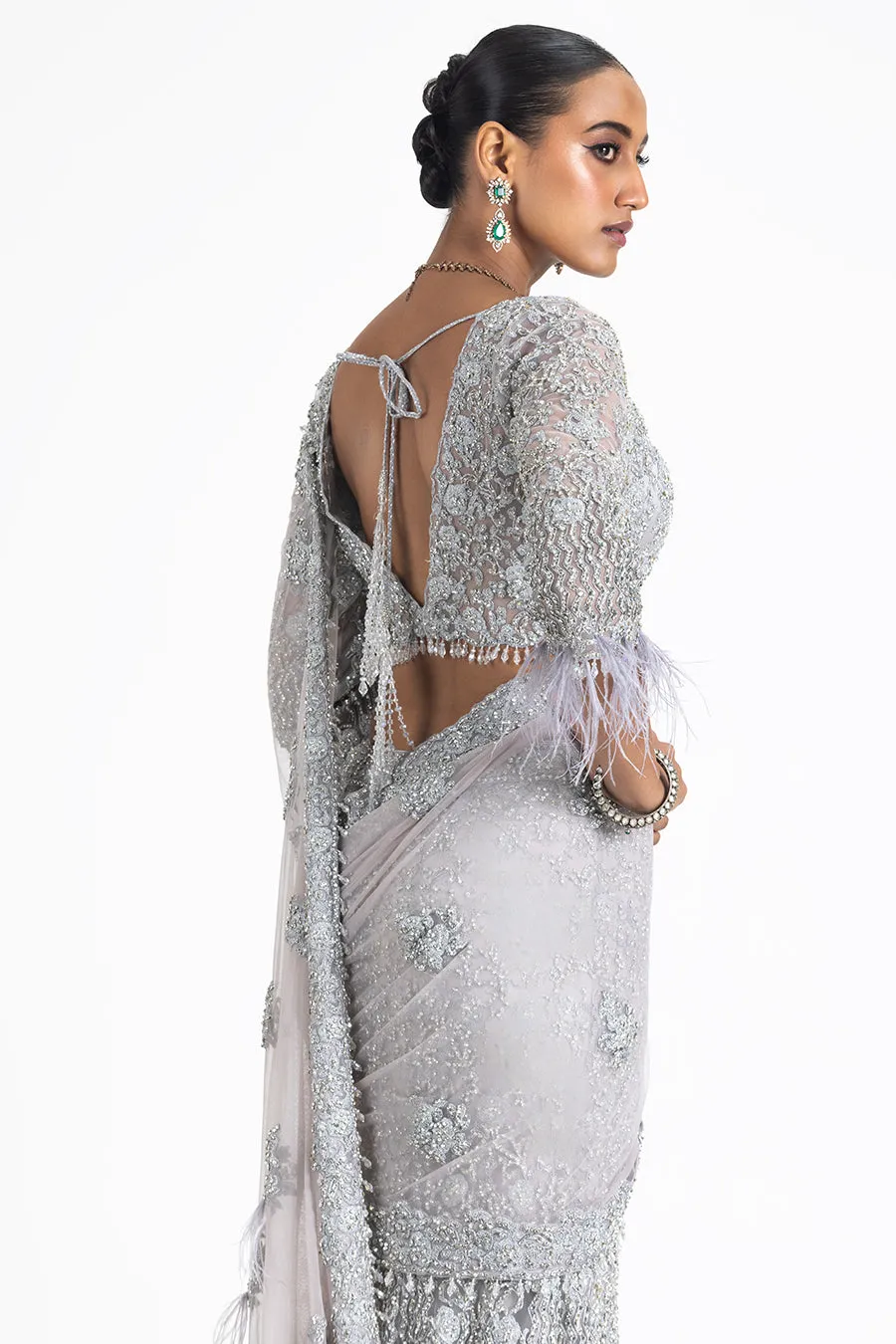 SILVER GREY SKIRT SAREE