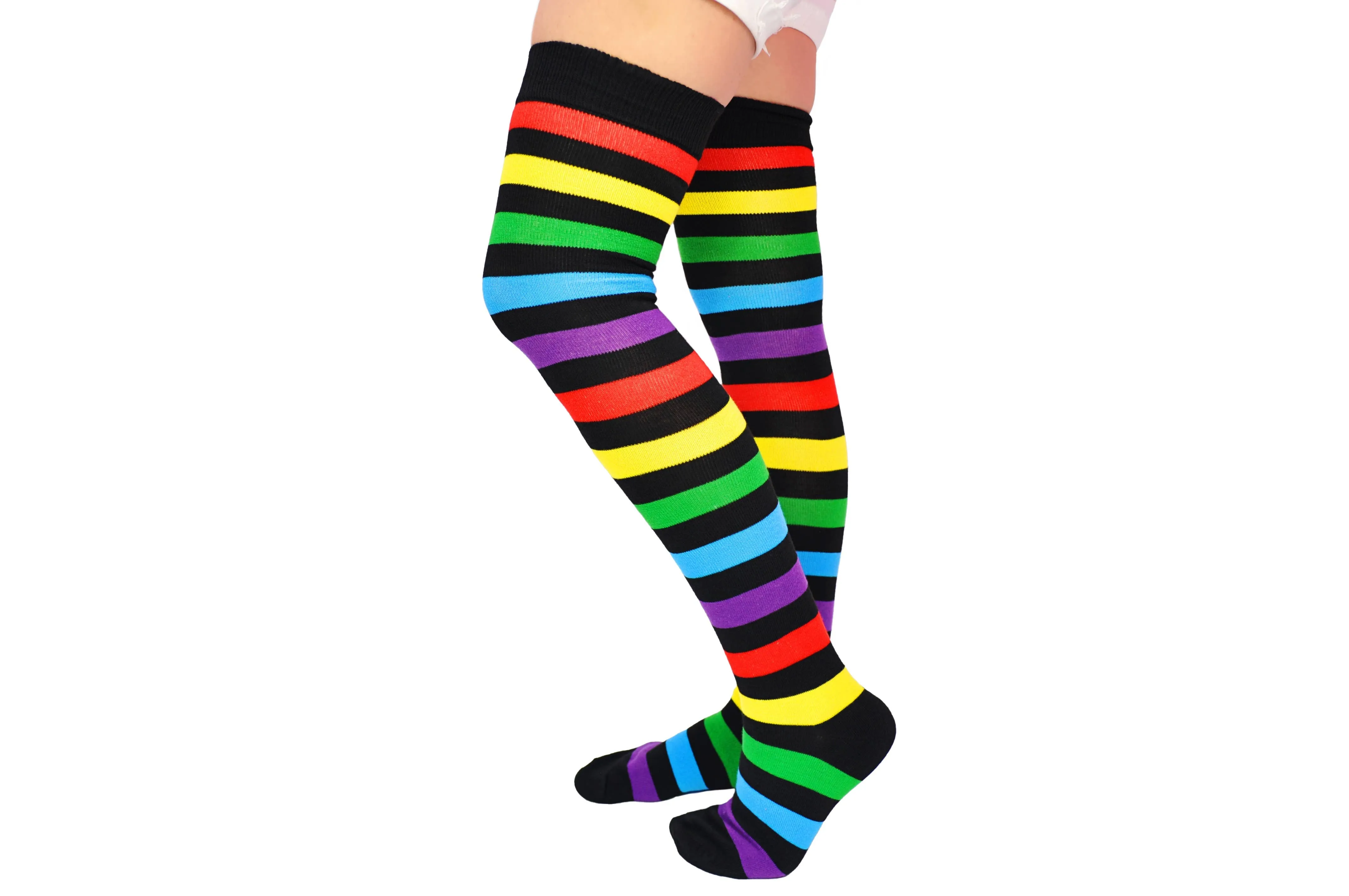 Sock House Co. Ladies Rainbow Thigh High Socks: White Rainbow