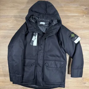 Stone Island Diagonal Nylon Down Parka in Black
