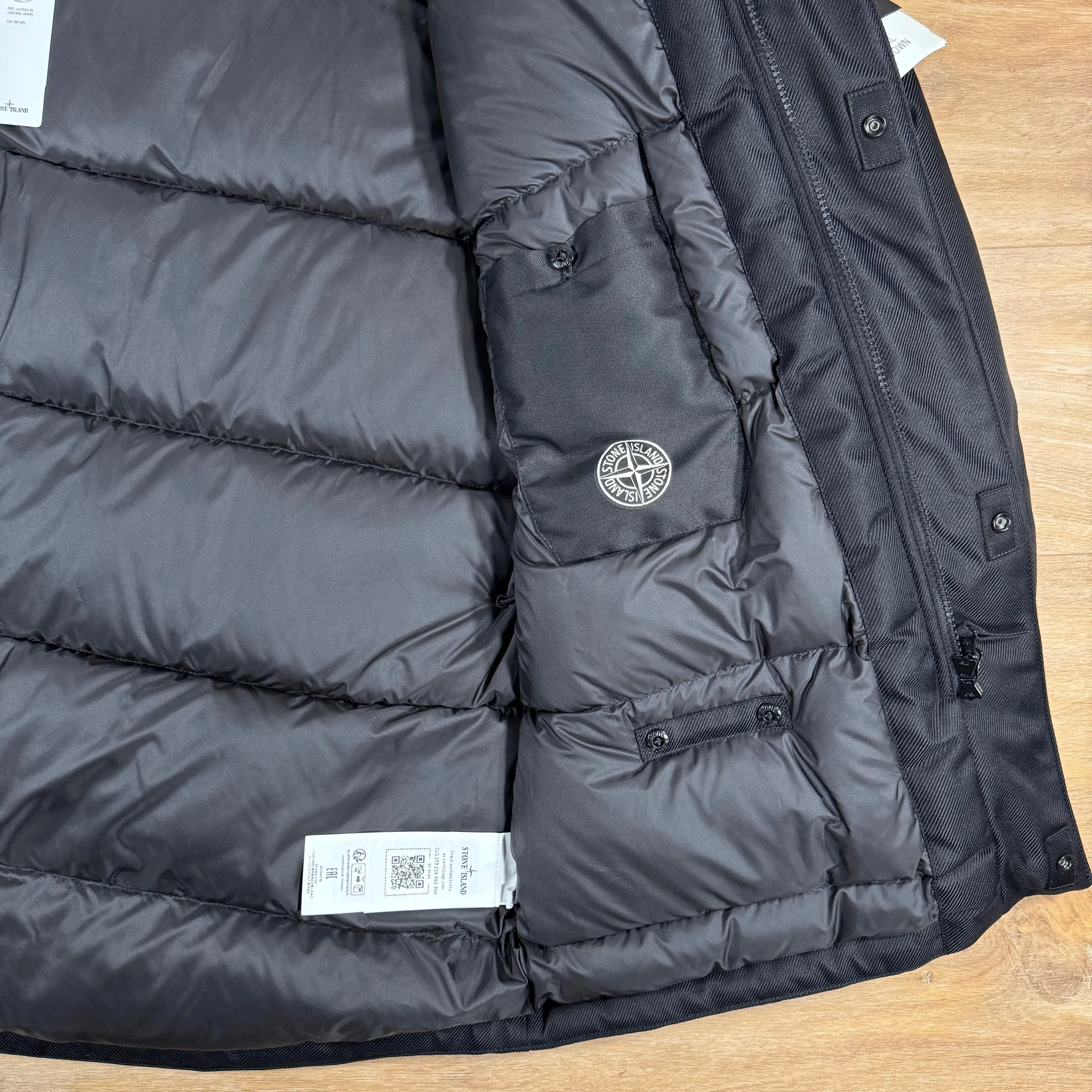 Stone Island Diagonal Nylon Down Parka in Black