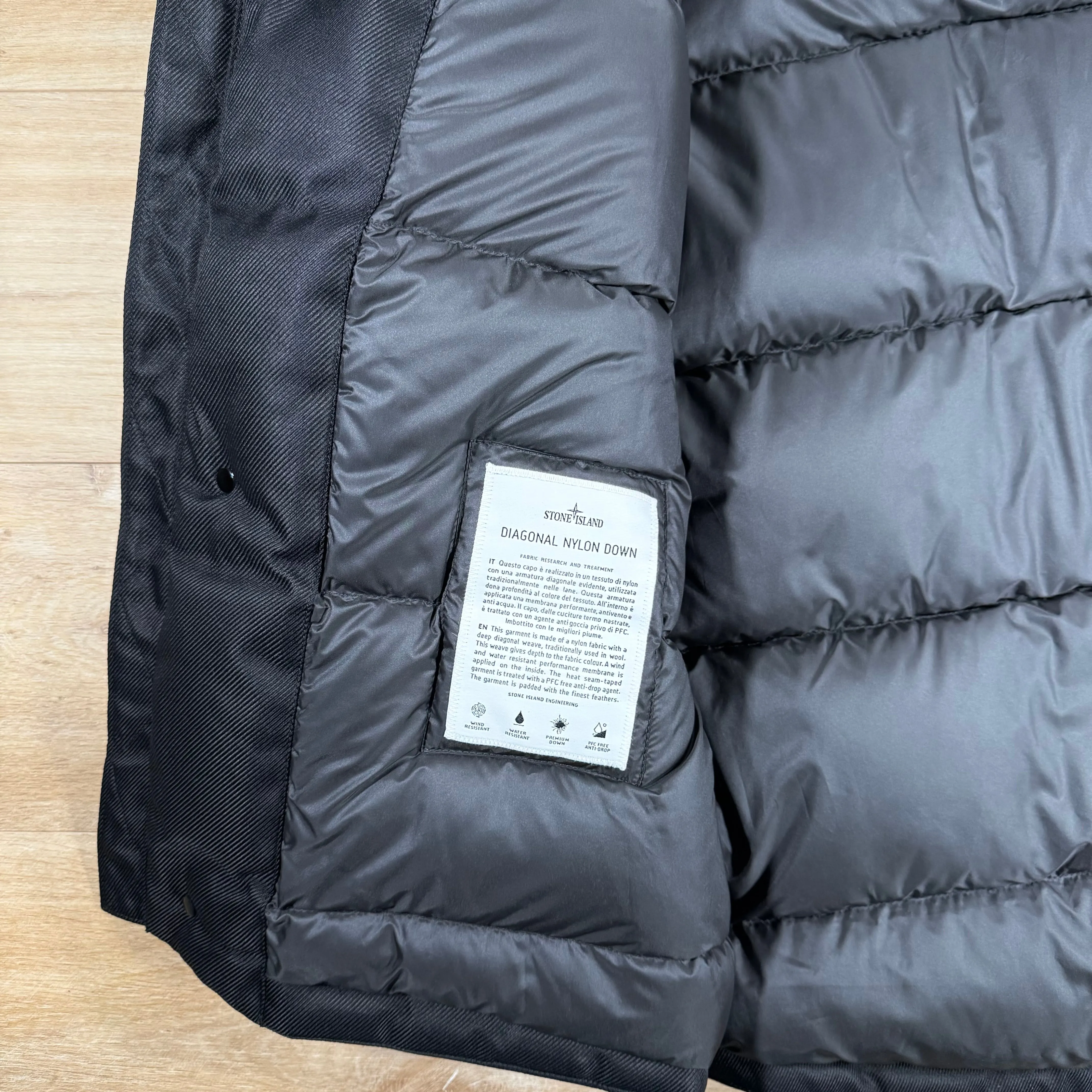 Stone Island Diagonal Nylon Down Parka in Black