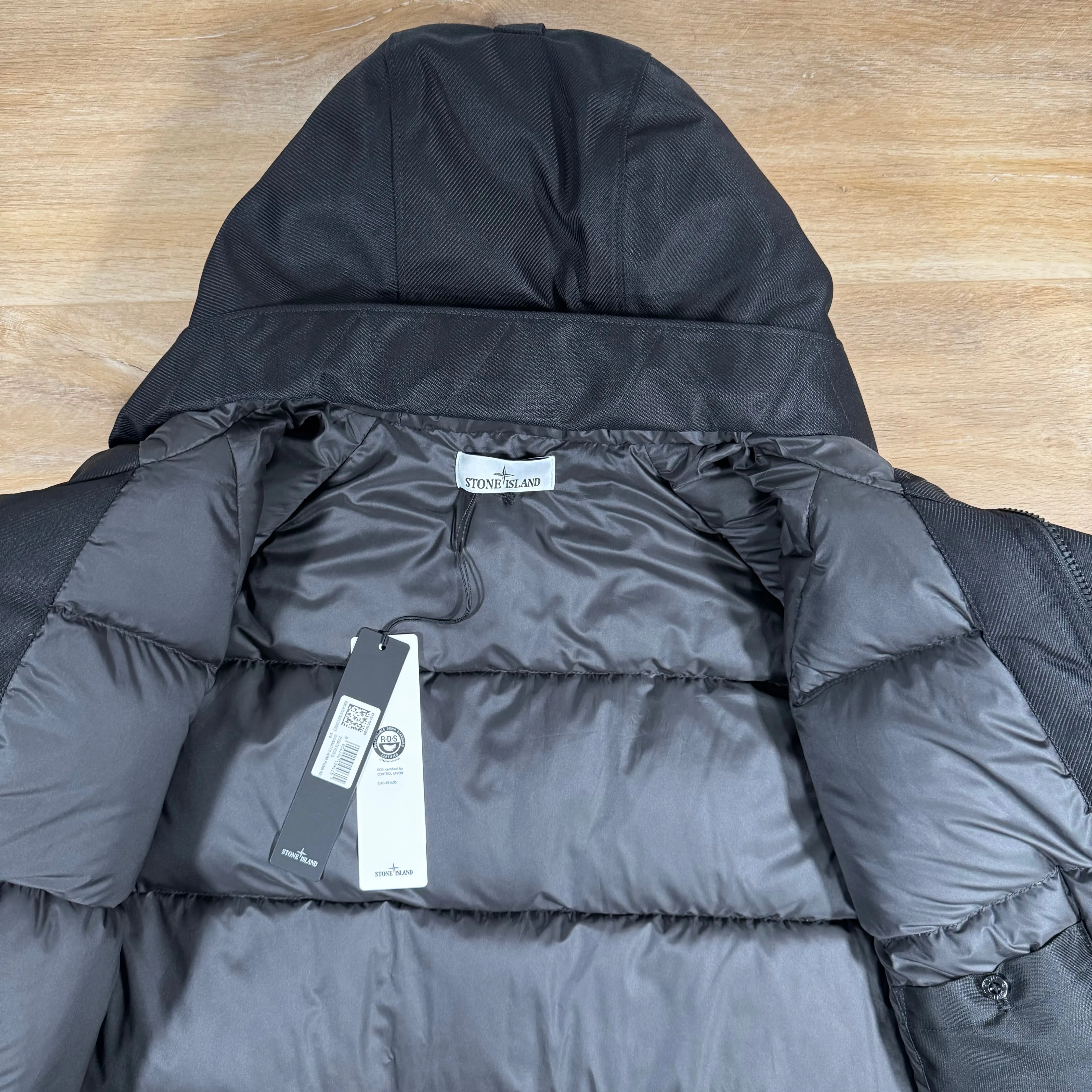 Stone Island Diagonal Nylon Down Parka in Black