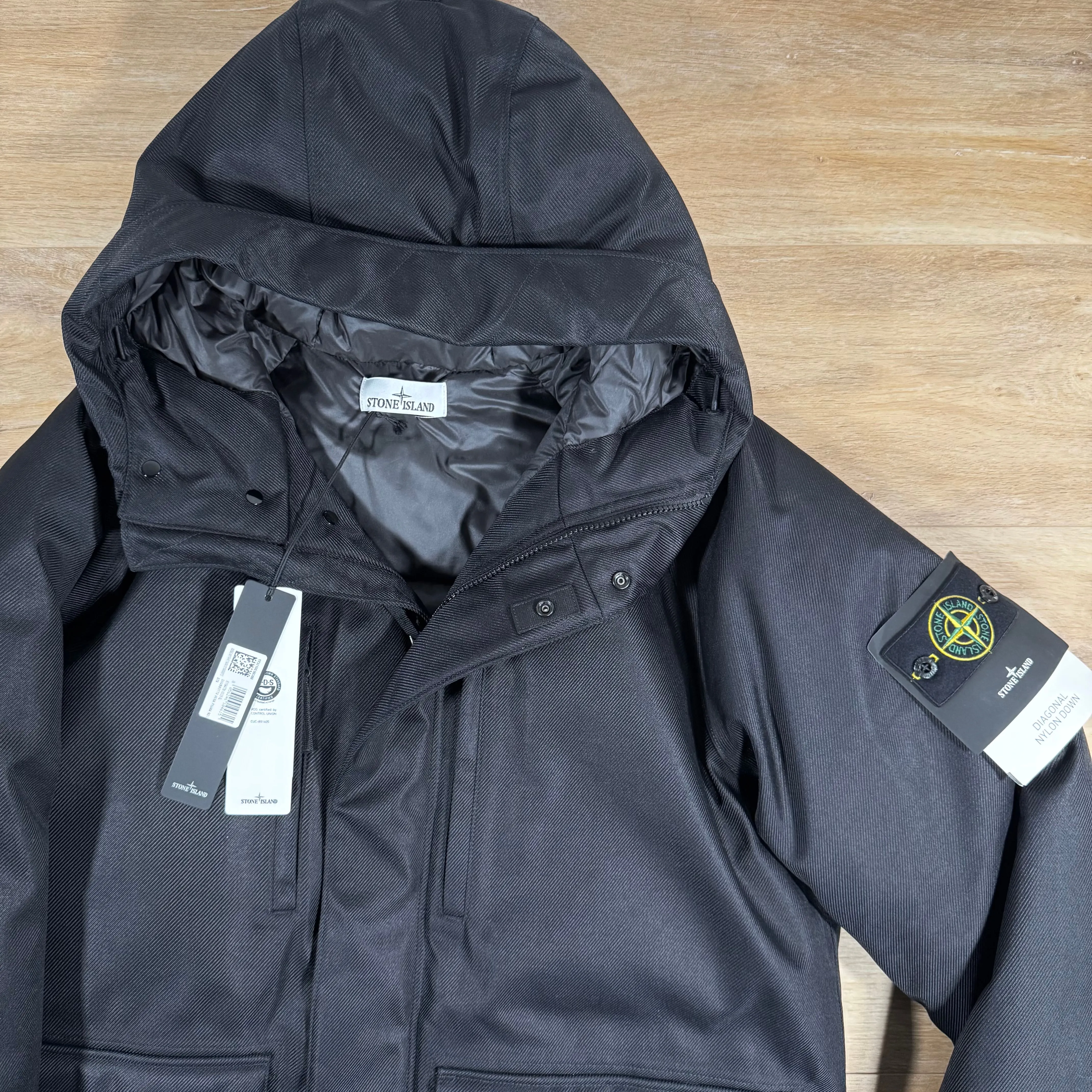 Stone Island Diagonal Nylon Down Parka in Black