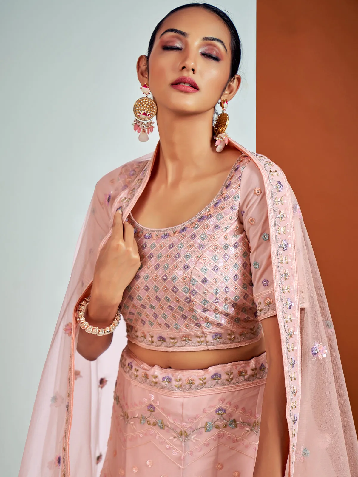 Stunning Pink Georgette Semi Stitched Lehenga With Unstitched Blouse