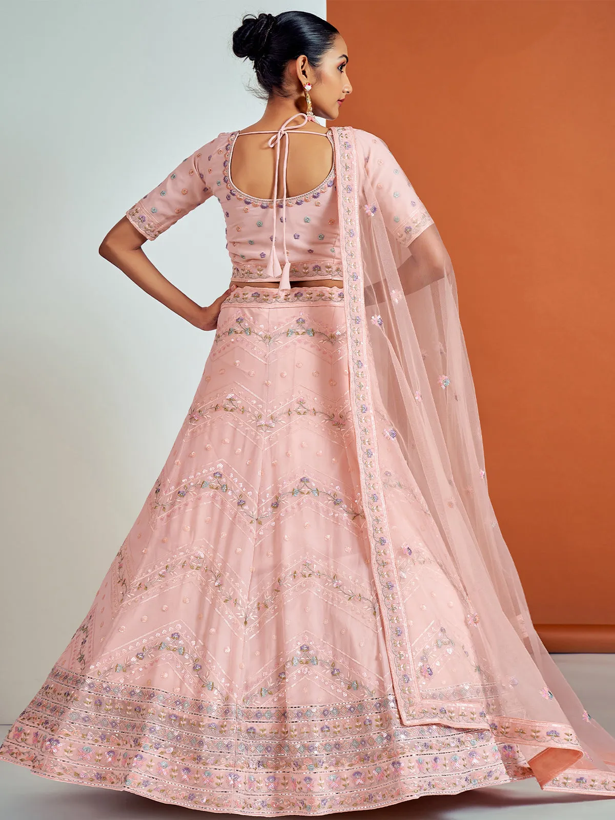 Stunning Pink Georgette Semi Stitched Lehenga With Unstitched Blouse