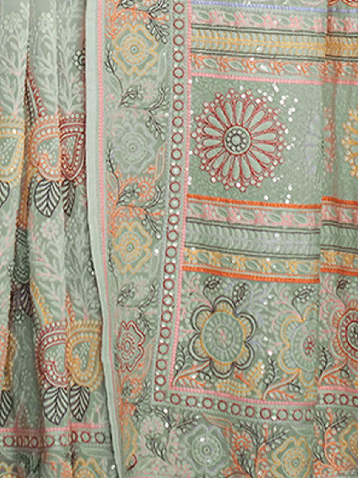 Stylish Sea Green Georgette Embroidered Saree With Unstitched Blouse