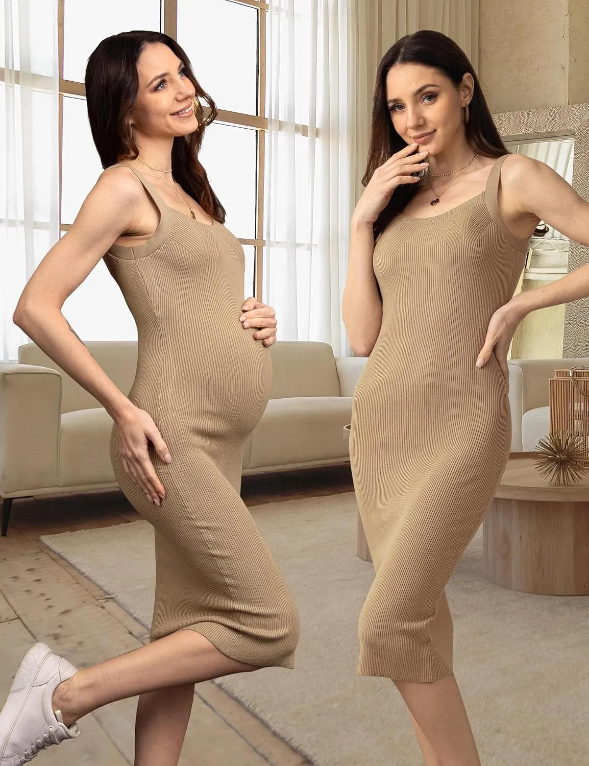 SUNNYBUY Women's Ribbed Knit Maternity Dress Summer Sleeveless Bodycon Pregnancy Dresses Casual Tank Outfits Clothes
