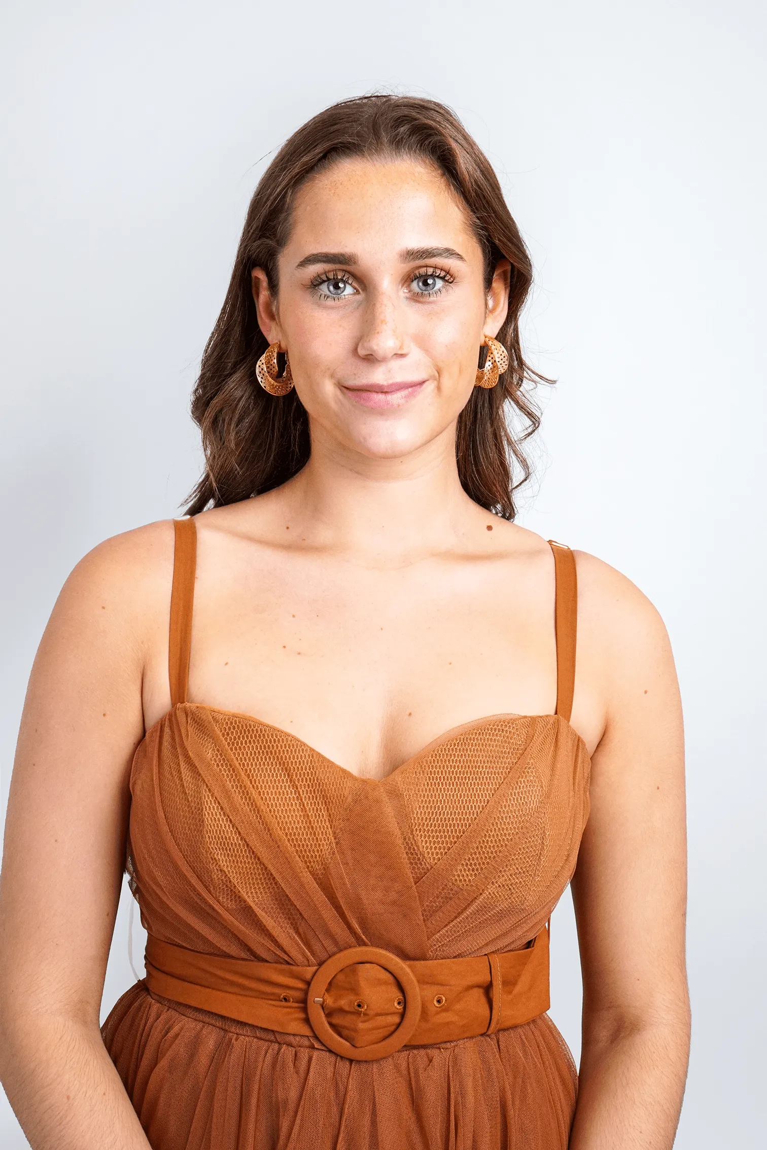 Toffee Tulle Sweetheart Strap Belted Gown