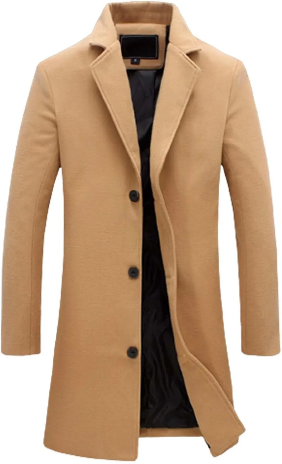 Trench Coat for Men Notched Lapel Single Breasted Long Peacoat Warm Winter Cotton Business Long Jacket Overcoat