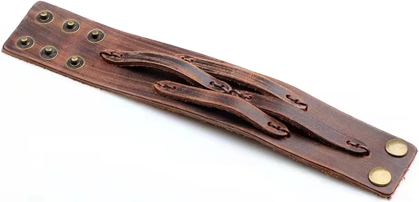 TURTLEDOVE Mens Leather Bracelet Cuff - Vintage Wristband with Wide Belt, Gifts for Brother, Dad, Boyfriend or Husband