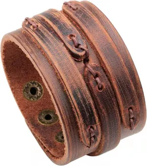 TURTLEDOVE Mens Leather Bracelet Cuff - Vintage Wristband with Wide Belt, Gifts for Brother, Dad, Boyfriend or Husband