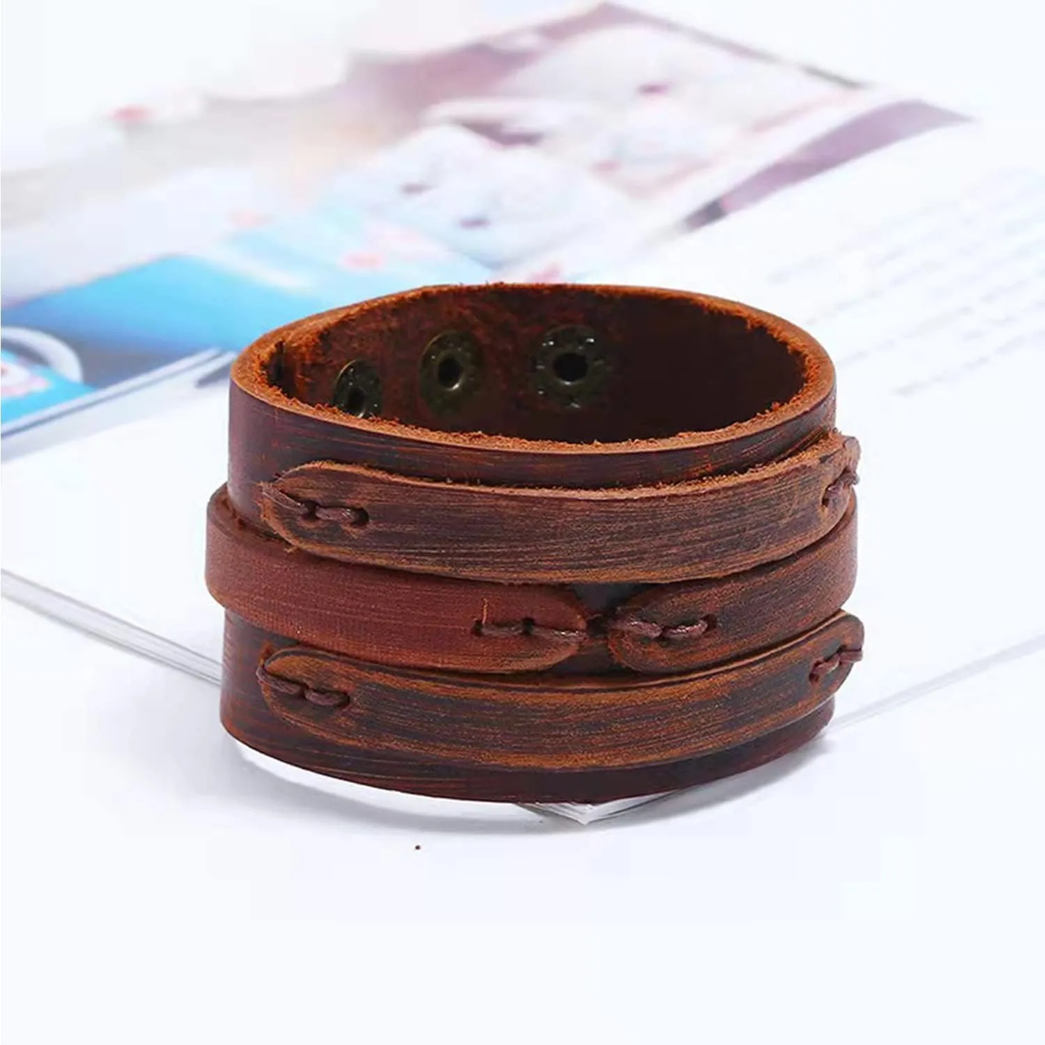 TURTLEDOVE Mens Leather Bracelet Cuff - Vintage Wristband with Wide Belt, Gifts for Brother, Dad, Boyfriend or Husband
