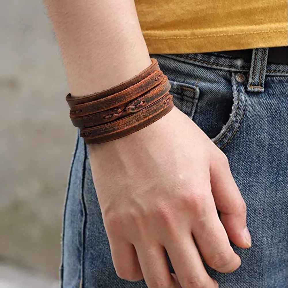 TURTLEDOVE Mens Leather Bracelet Cuff - Vintage Wristband with Wide Belt, Gifts for Brother, Dad, Boyfriend or Husband