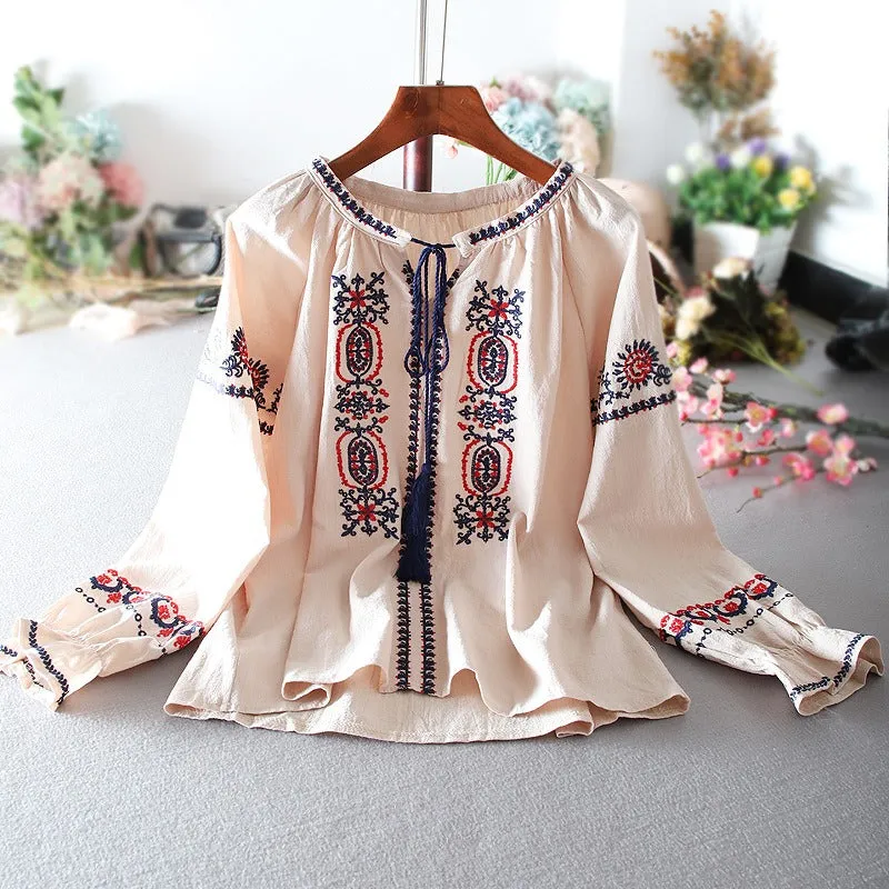 Ukrainian Floral Lantern Sleeve Blouse