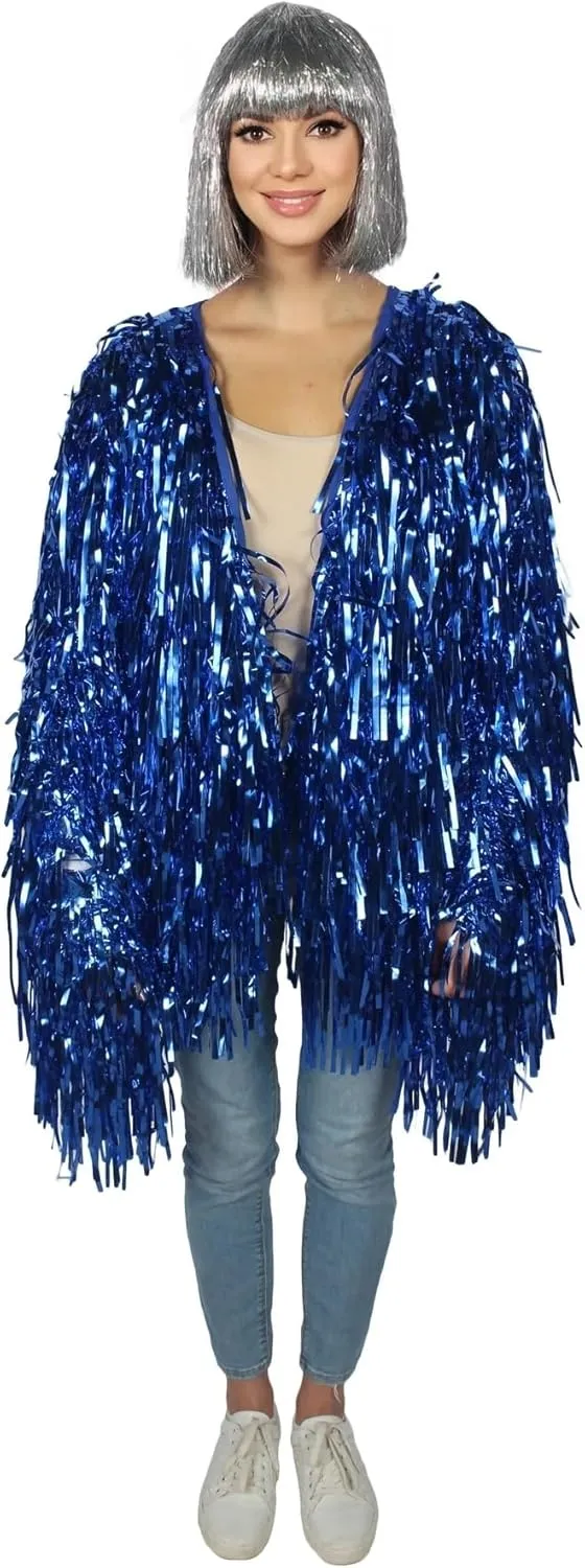 Unisex Thick Metallic Tinsel Foil Jacket - Extra Dense Shiny Glitter Costumes | Loose Fit Festival Rave Outfits