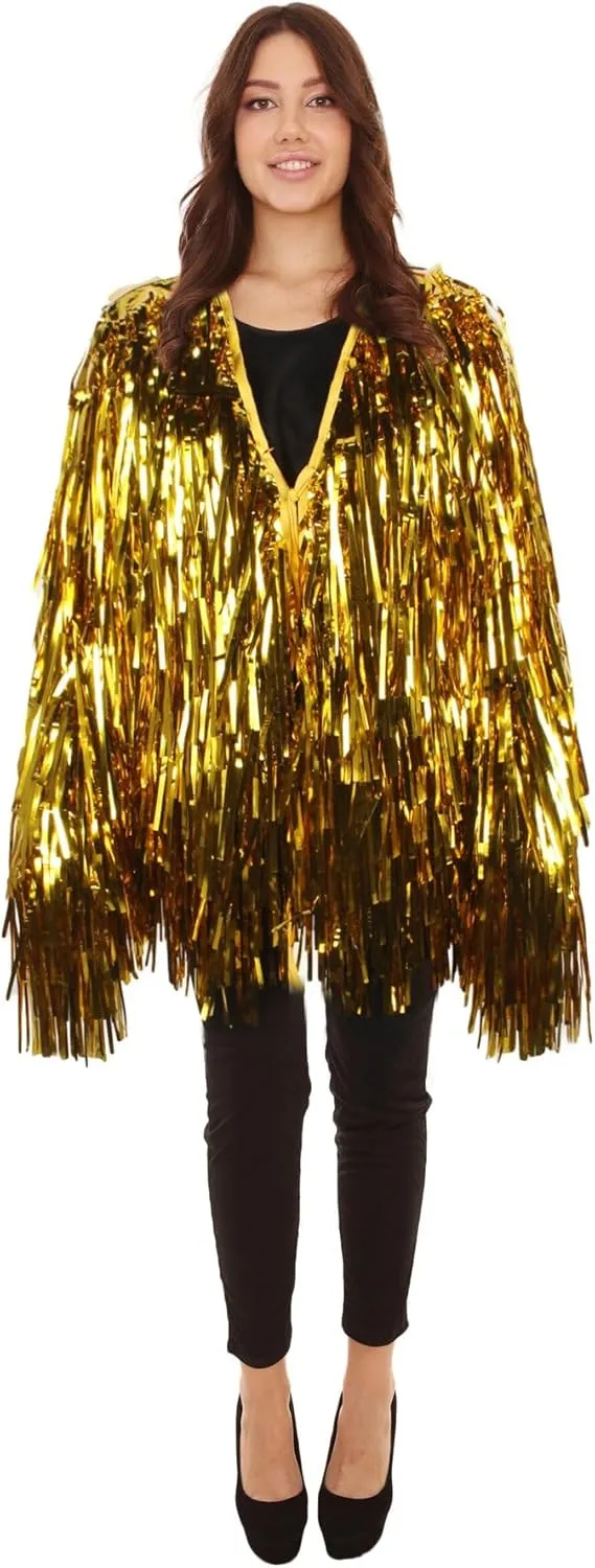 Unisex Thick Metallic Tinsel Foil Jacket - Extra Dense Shiny Glitter Costumes | Loose Fit Festival Rave Outfits