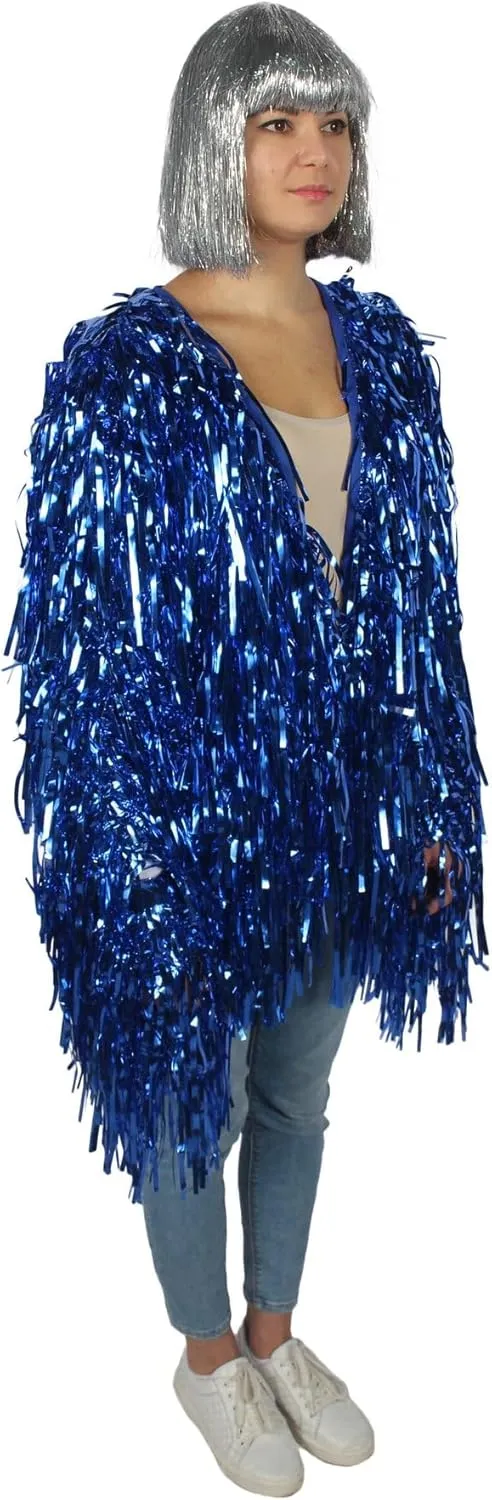 Unisex Thick Metallic Tinsel Foil Jacket - Extra Dense Shiny Glitter Costumes | Loose Fit Festival Rave Outfits