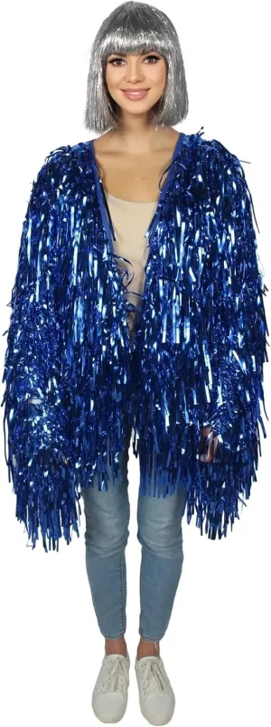 Unisex Thick Metallic Tinsel Foil Jacket - Extra Dense Shiny Glitter Costumes | Loose Fit Festival Rave Outfits