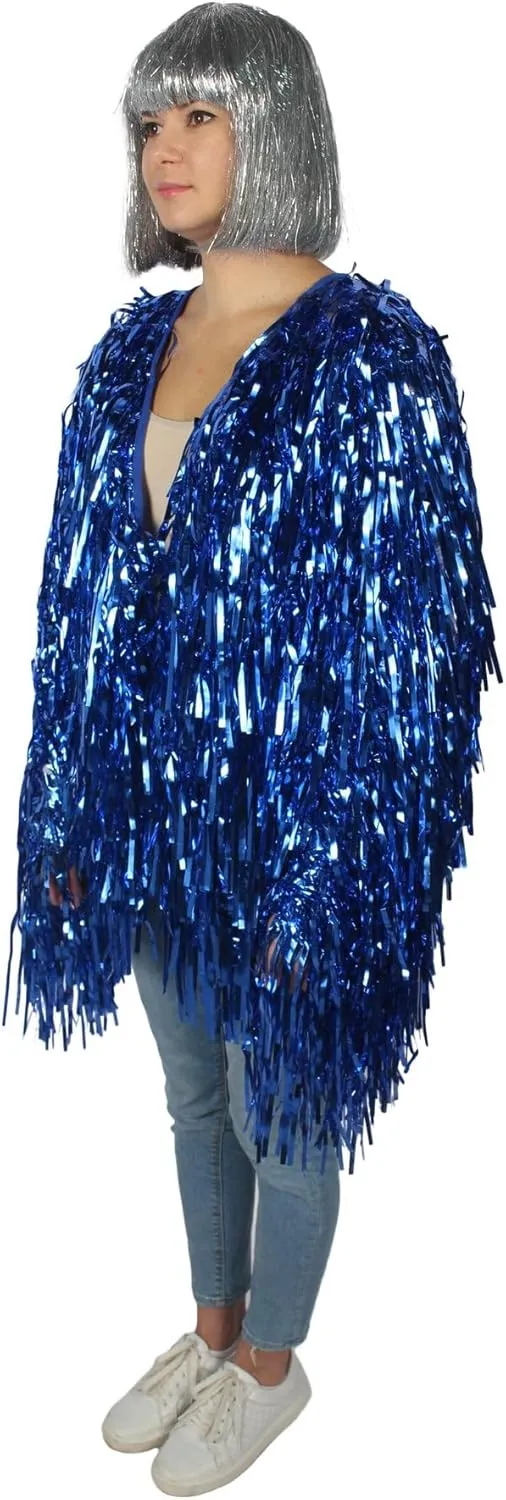 Unisex Thick Metallic Tinsel Foil Jacket - Extra Dense Shiny Glitter Costumes | Loose Fit Festival Rave Outfits