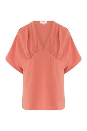 V-neck tunic blouse with kimono sleeves