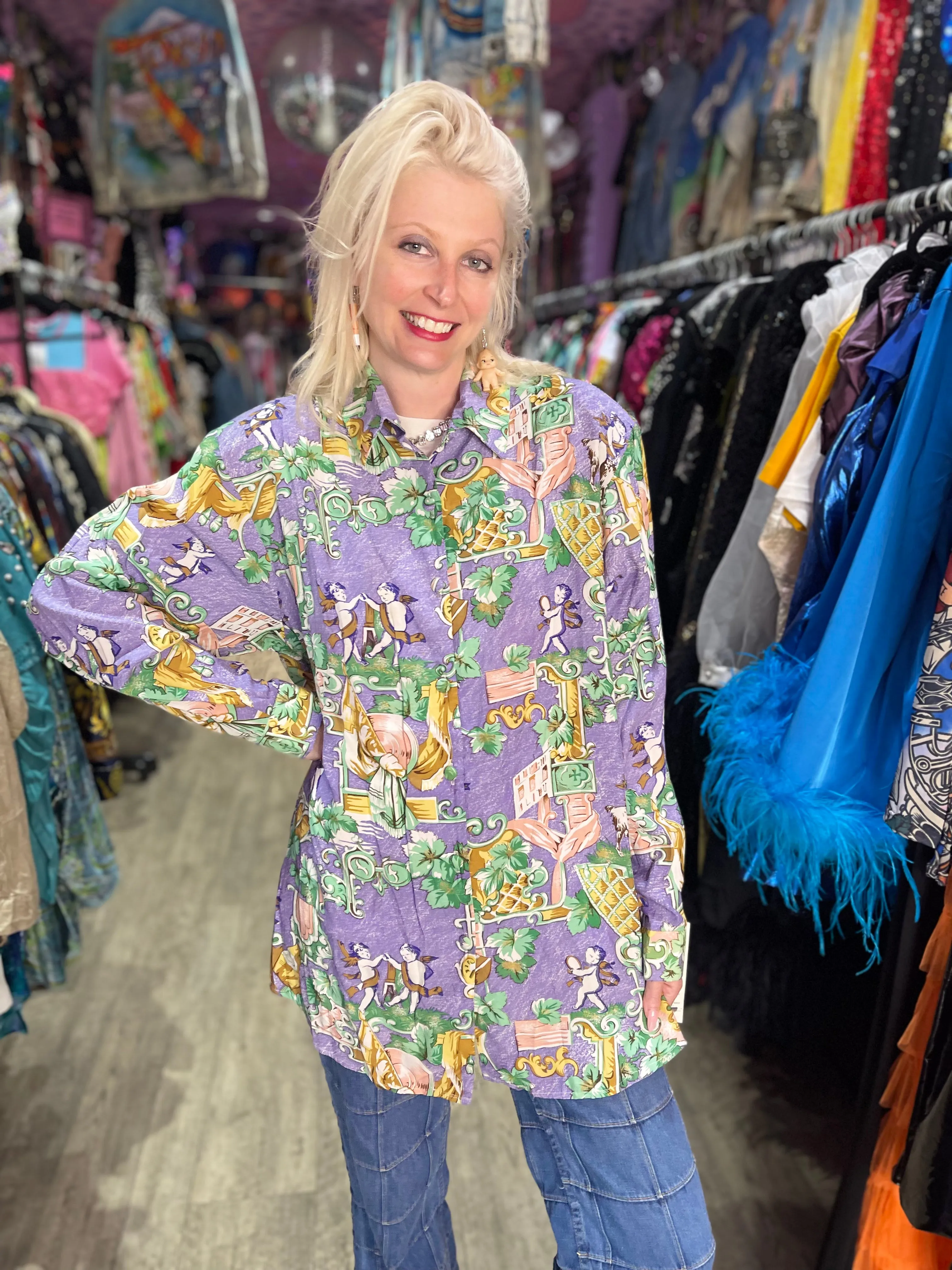 Vintage 90s Lavender Cherubs Blouse