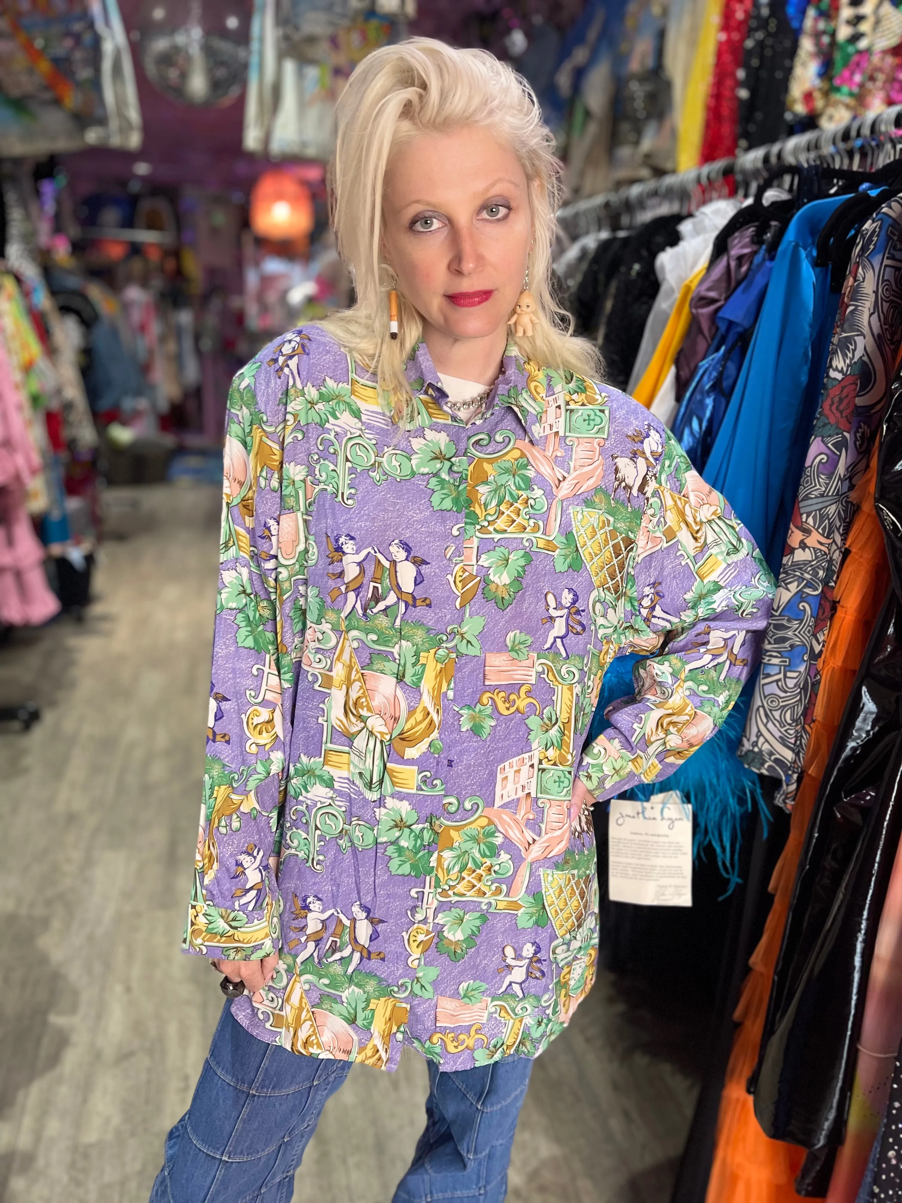 Vintage 90s Lavender Cherubs Blouse