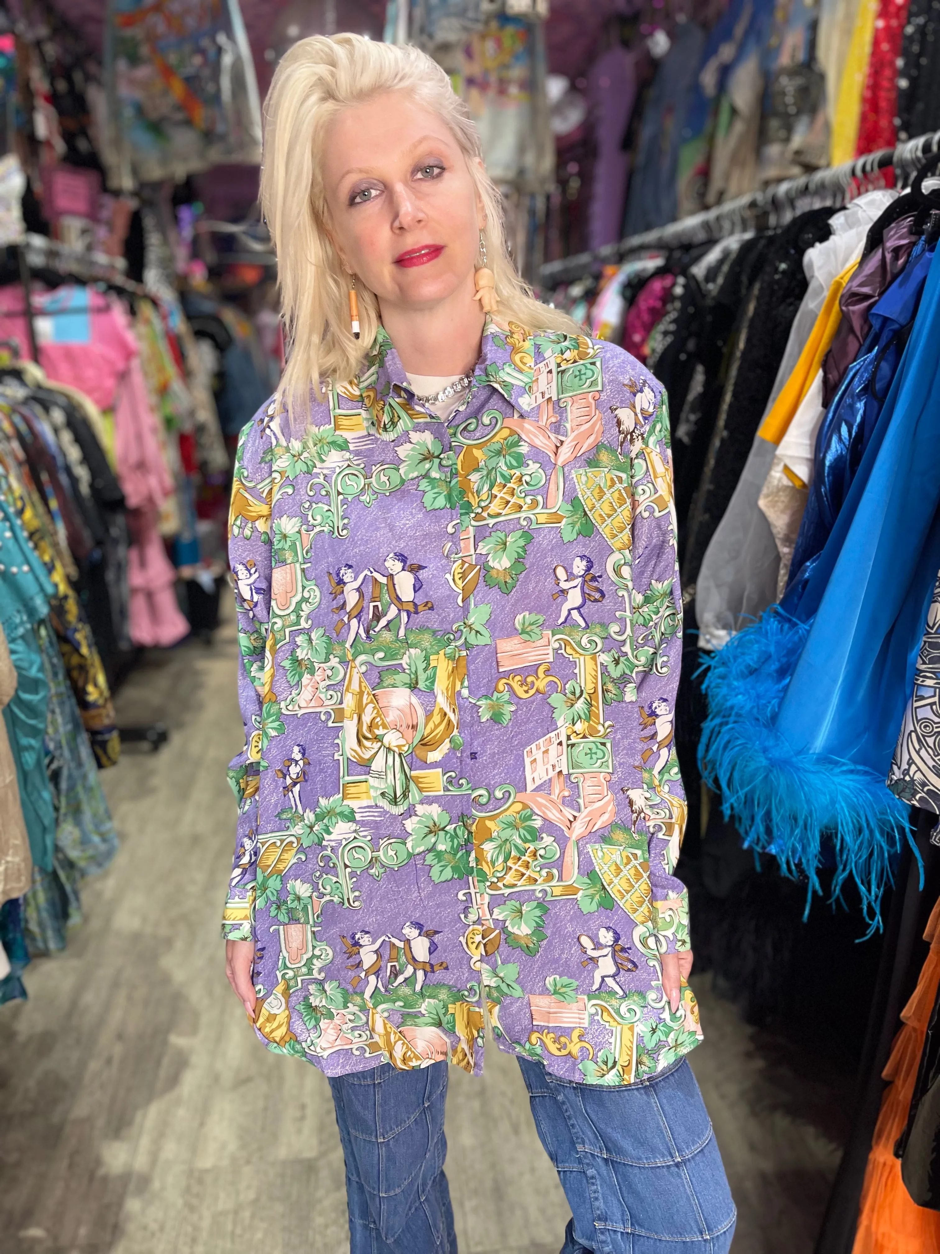 Vintage 90s Lavender Cherubs Blouse