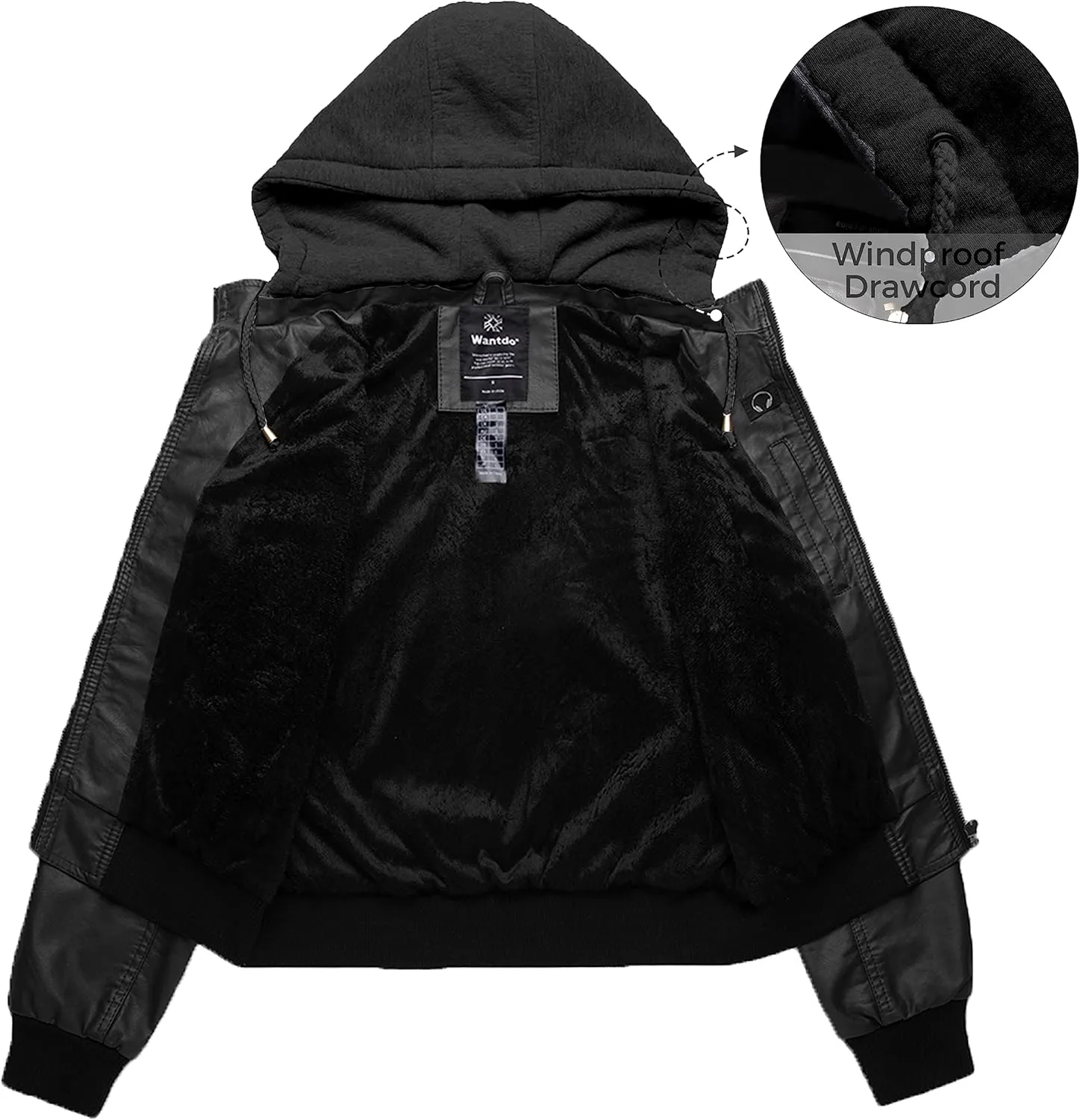 wantdo Women's Lightweight Leather Jacket Casual Motorcycle PU Biker Coat with Removable Hood