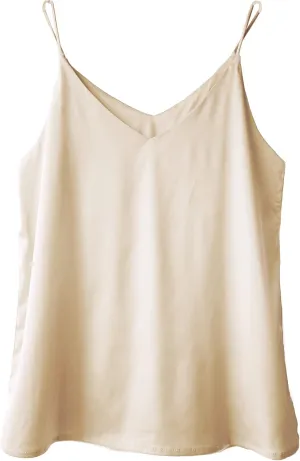 Wantschun Womens Silk Satin Camisole Cami Plain Strappy Vest Top T-Shirt Blouse Tank Shirt V-Neck Spaghetti Strap XS-4X