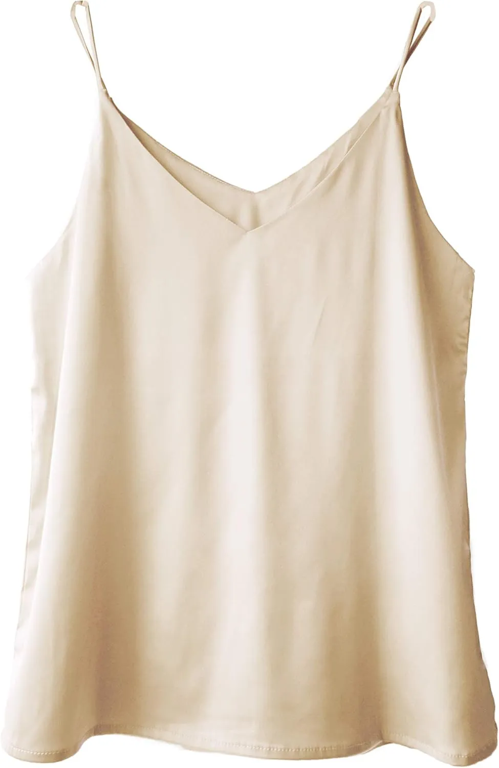 Wantschun Womens Silk Satin Camisole Cami Plain Strappy Vest Top T-Shirt Blouse Tank Shirt V-Neck Spaghetti Strap XS-4X